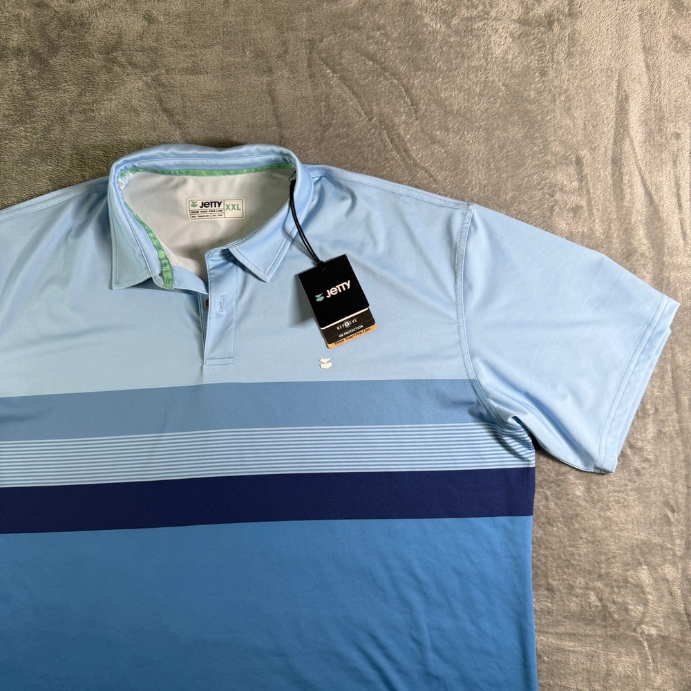 Jetty XXL Golf Polo Shirt Blue Striped Short Sleeve UV Protection NWT (READ)